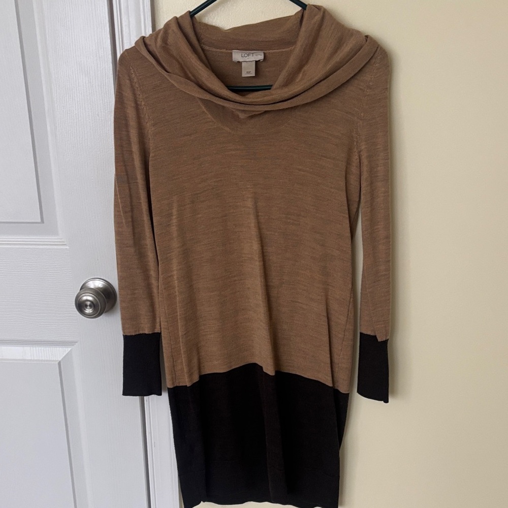 LOFT Cowl Neck Sweater in Brown and Black XSP
